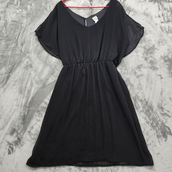 Vintage Evogues Dress Womens 3X Black Short Flutter Sleeve Belted Fit & Flare - Picture 4 of 9